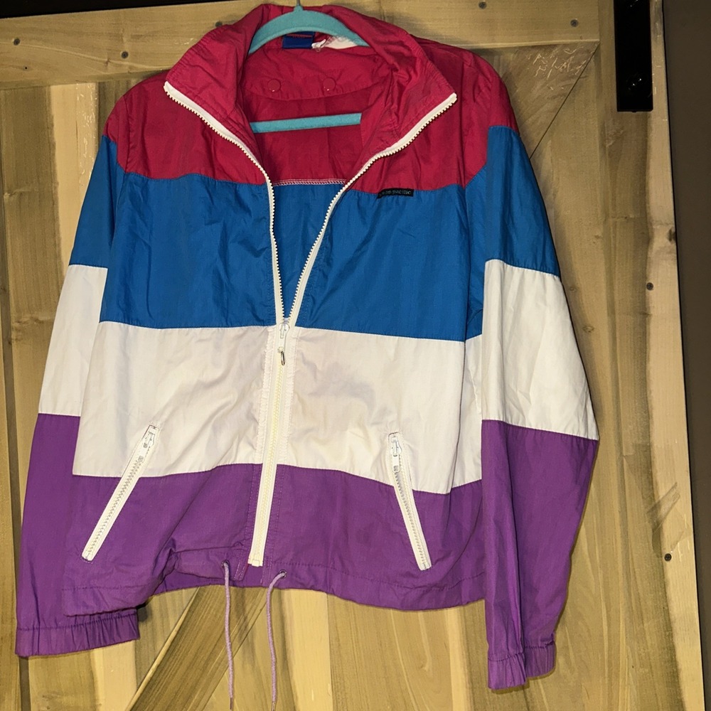 Vintage 90s Ocean Pacific Medium Pink Blue Pur Windbreaker Jacket‎